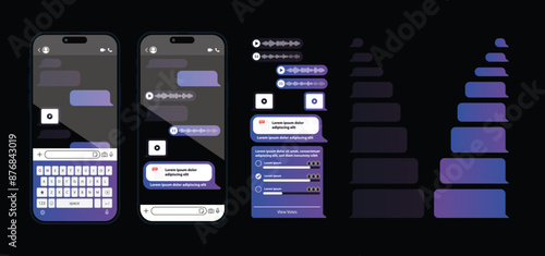 Smartphone Social Media Messenger App Mockup on Black Background. Vector.