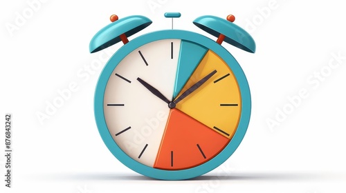 Clock with pie chart segments, flat design, dividing time for tasks, analytical