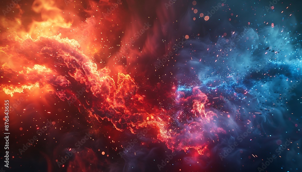 High-resolution abstract wallpaper with red and blue flames, featuring a Vray-rendered firestorm. Intense burning sparks enhance the visual. High-resolution abstract wallpaper with red and blue flames, featuring a Vray-rendered firestorm. Intense burning sparks enhance the visual.