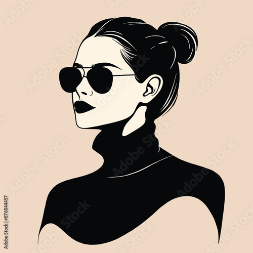 A beautiful woman wearing sunglasses, simple lines illustration