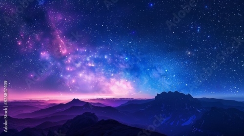 Night Sky Mountainscape with Milky Way Galaxy