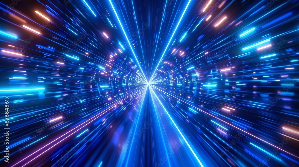 Neon blue rays and glowing lines, futuristic background, abstract illumination Neon blue rays and glowing lines, futuristic background, abstract illumination