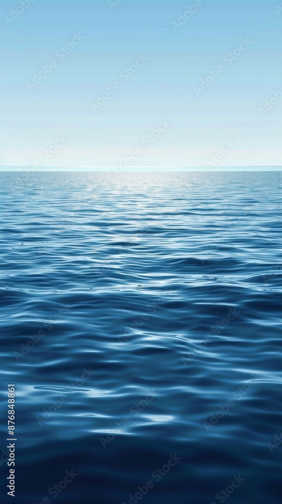 Fototapeta premium A serene blue sea, calm and tranquil, with the horizon line creating an endless expanse of water