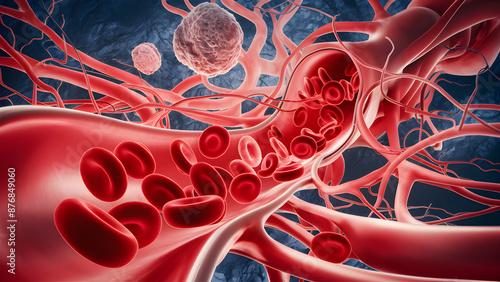 3d rendered medically accurate illustration of blood cells in a human artery.