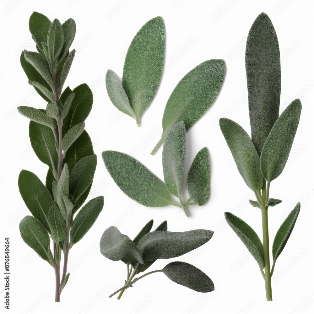 Obraz premium generated illustration of fresh sage twig isolated on white background