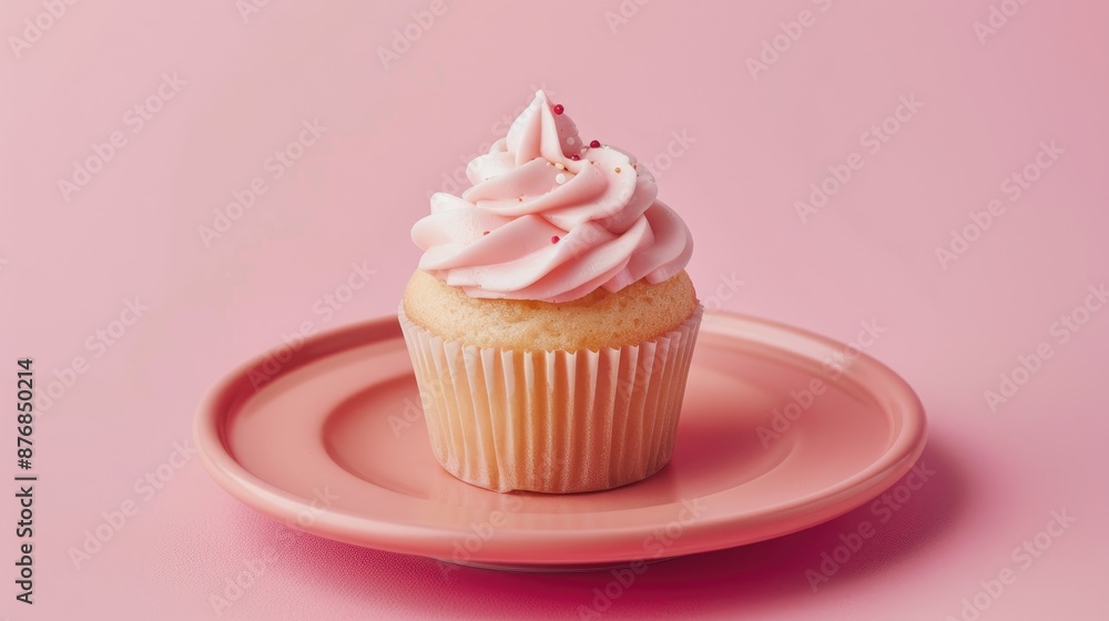 Child s breakfast idea Cupcake on pink backdrop Child s breakfast idea Cupcake on pink backdrop