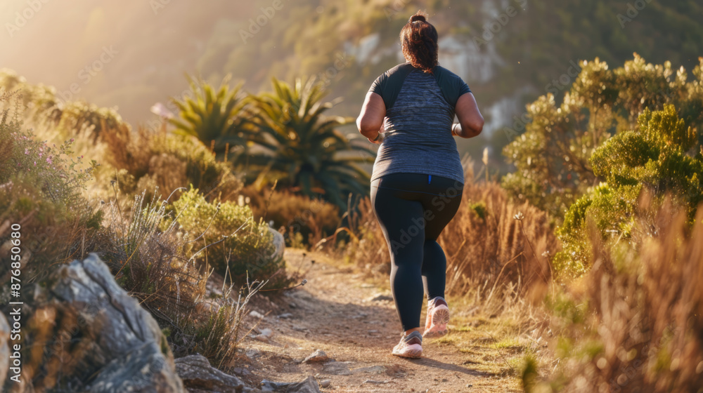 Woman Jogging in Forest Pathway Woman Jogging in Forest Pathway