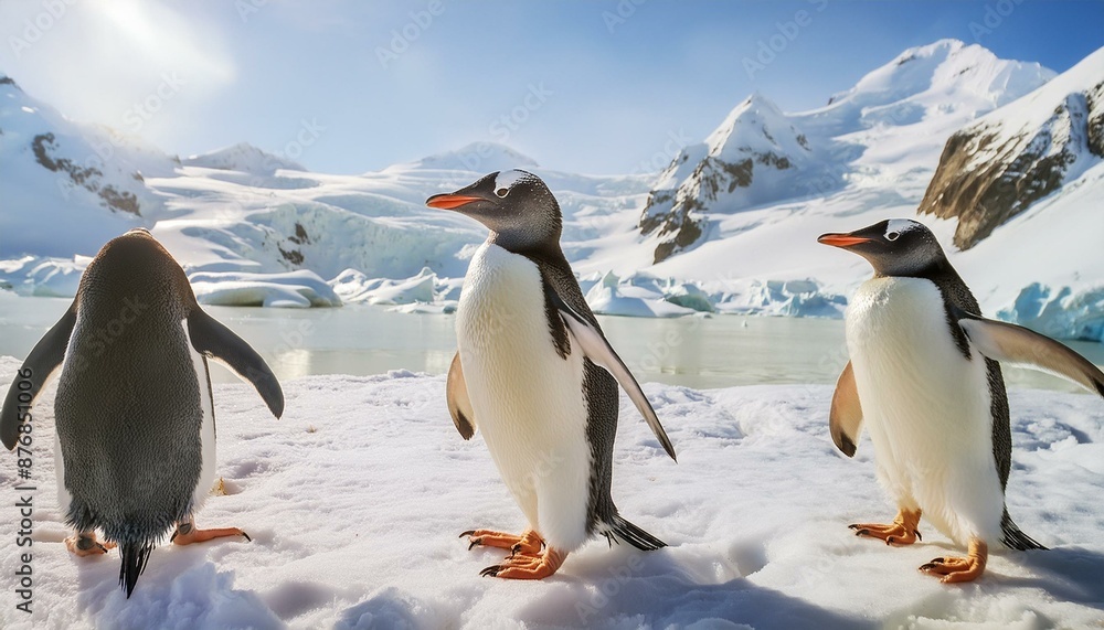Fototapeta premium penguin on the snow penguin, bird, antarctica, animal, snow, penguins, wildlife, nature, ice, cold