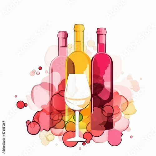 generated illustration of wine bottles and glass impressionist watercolor