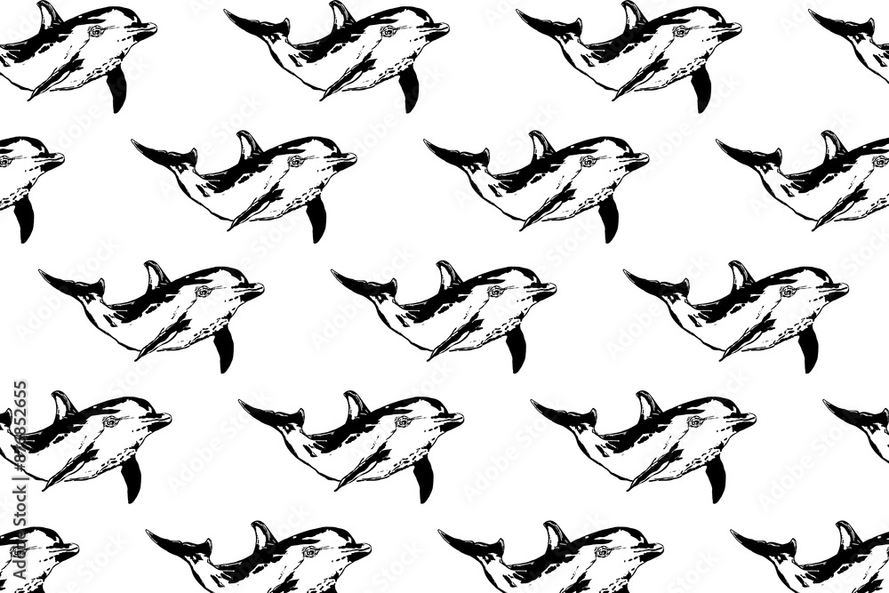 Seamless pattern of Dolphins over white background Seamless pattern of Dolphins over white background