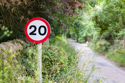 20mph speed limit sign on a narrow country road, Oxfordshire, UK