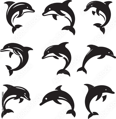 Dolphin Vector silhouette set illustration logo art