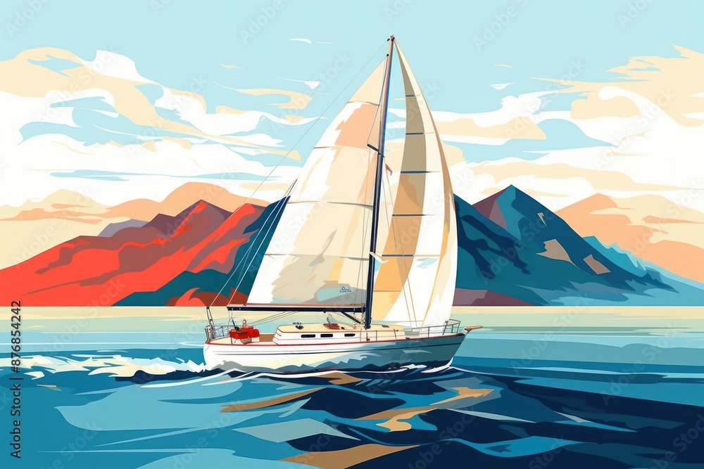 Fototapeta premium Sailboat yacht mountain vehicle.
