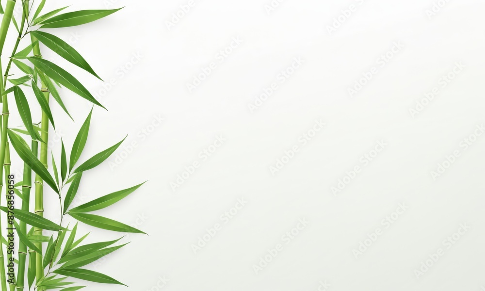 Fototapeta premium Bamboo stalks and leaves against a white background