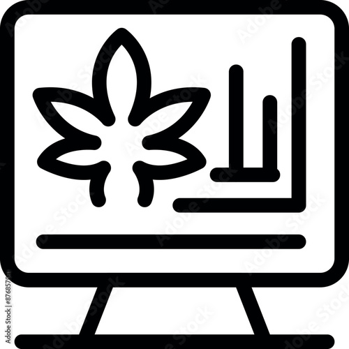 Computer screen showing a cannabis leaf and a growth chart, symbolizing the growth of the cannabis industry