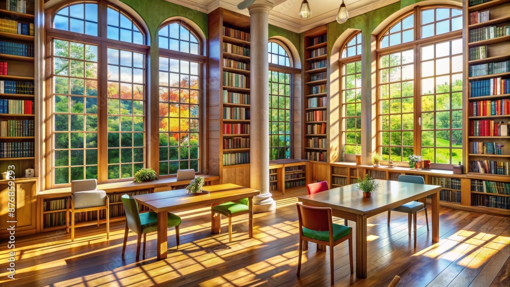 Large Library With Many Windows And Bookshelves Large Library With Many Windows And Bookshelves