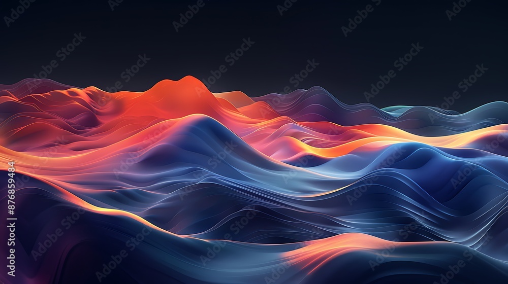 Organic 3D render of abstract mountains and valleys, fluid shapes, dark background, vivid gradients, high detail. Organic 3D render of abstract mountains and valleys, fluid shapes, dark background, vivid gradients, high detail.