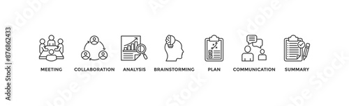 Brief banner web icon vector illustration concept for a briefing of business plan with an icon of meeting, collaboration, analysis, brainstorming, plan, communication, and summary