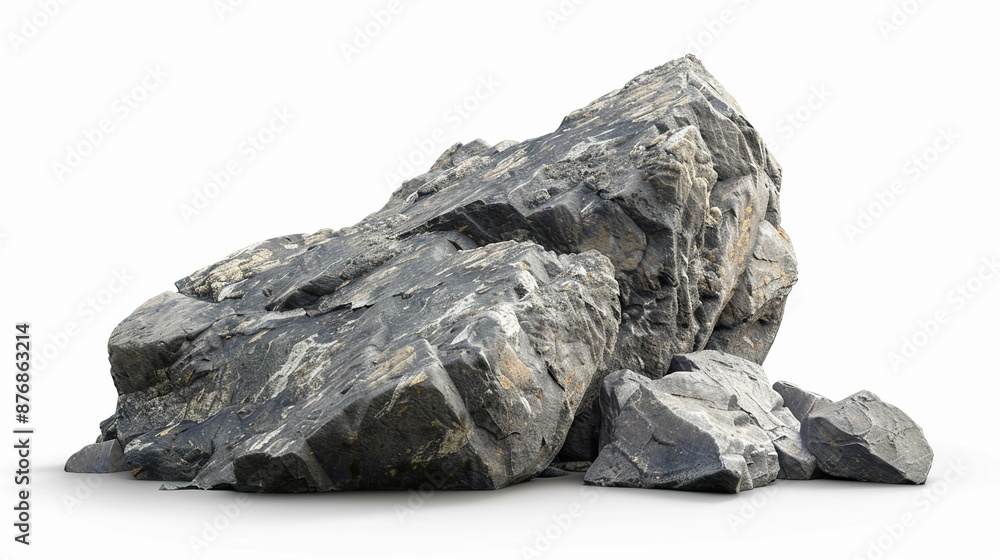 Big rock on mountain peak isolated on white background Big rock on mountain peak isolated on white background