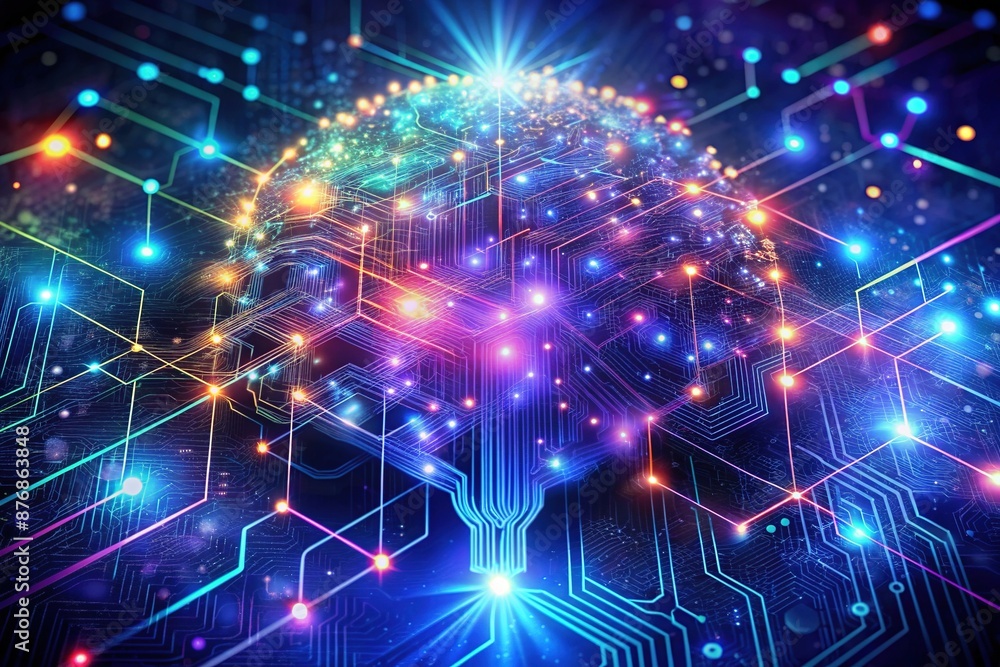 Futuristic neural network visualizing digital insight circuits, glowing blue and purple lights swirling in intricate patterns, unlocking the secrets of artificial intelligence and machine learning. Futuristic neural network visualizing digital insight circuits, glowing blue and purple lights swirling in intricate patterns, unlocking the secrets of artificial intelligence and machine learning.