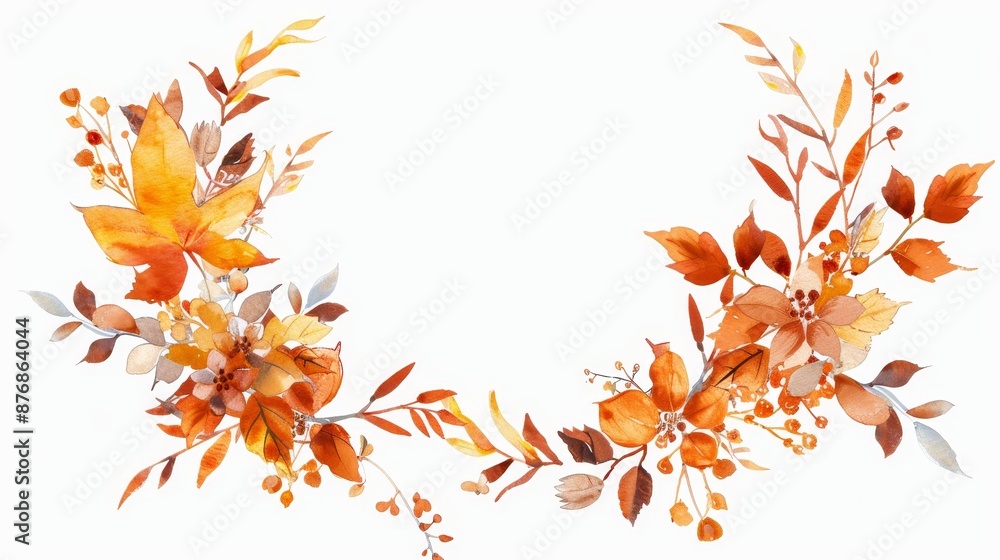 Watercolor Autumn Leaves and Branches Frame Watercolor Autumn Leaves and Branches Frame