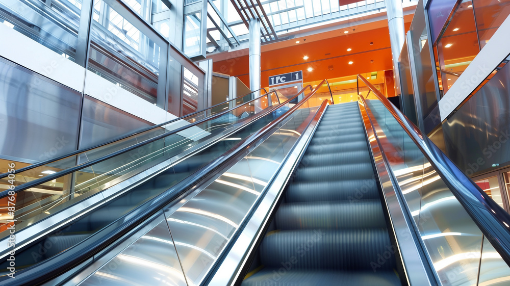 moving escalator in airport moving escalator in airport