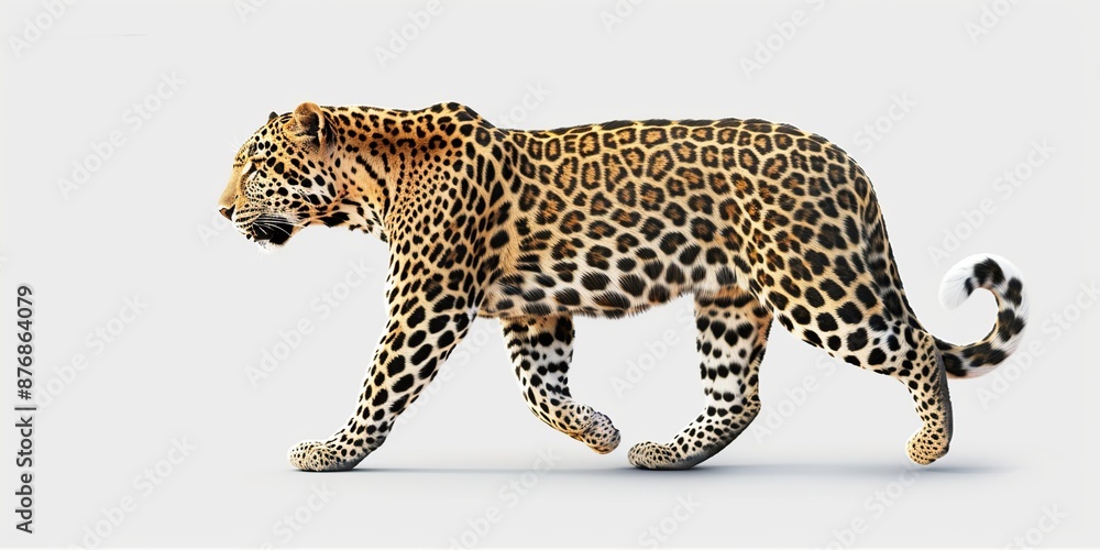 Fototapeta premium Leopard is walking isolated on white background