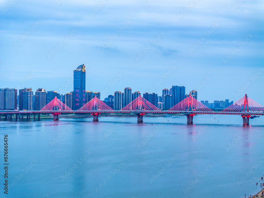 Night view of collapsed river bridge in modern city Night view of collapsed river bridge in modern city