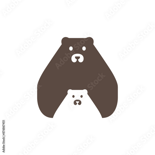 mama bear animal family flat logo design vector