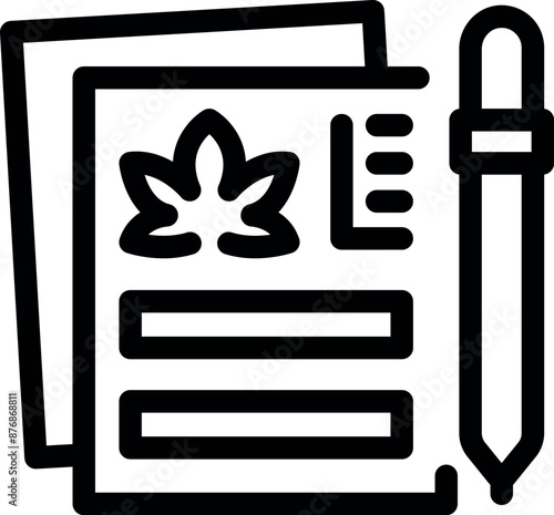 Icon of cannabis research with scientist taking notes on clipboard