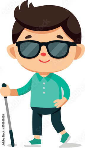 Cartoon man in shades with cane