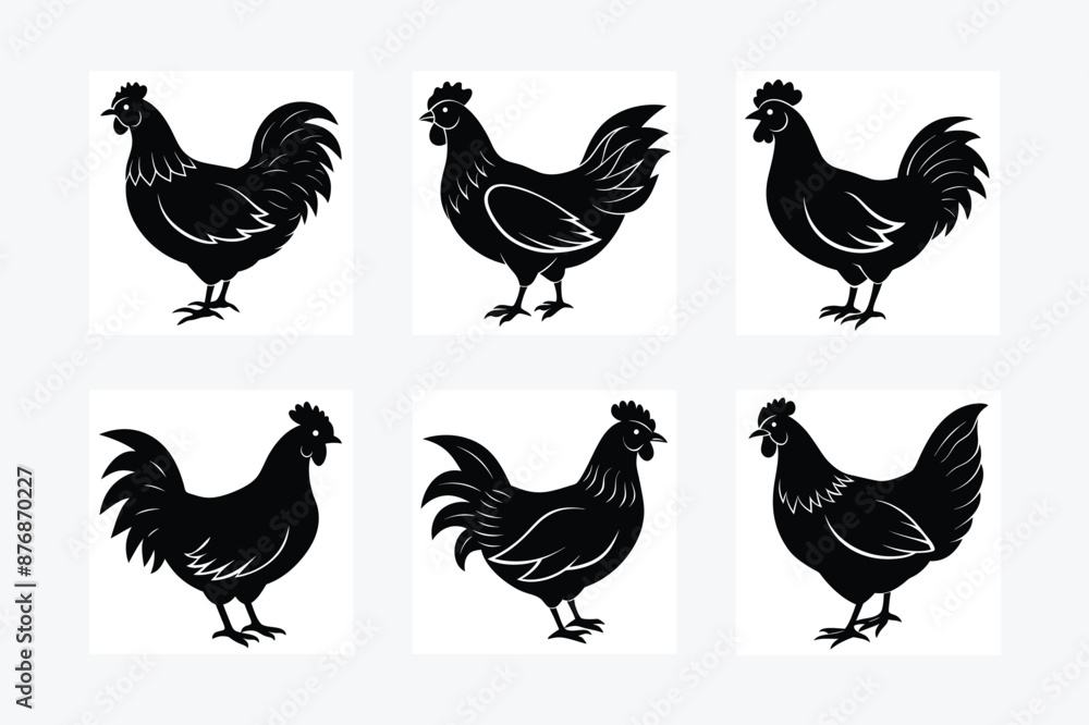 Fototapeta premium Set of Chicken icon silhouette vector illustration