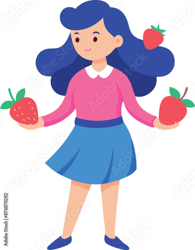 Girl holding two strawberries and one in each hand