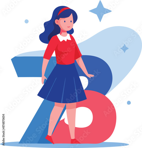 Woman by star-topped number