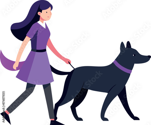 Woman walks dog leash