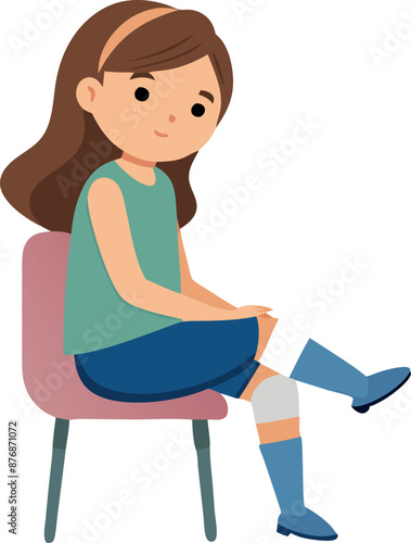 Woman seated chair cast leg