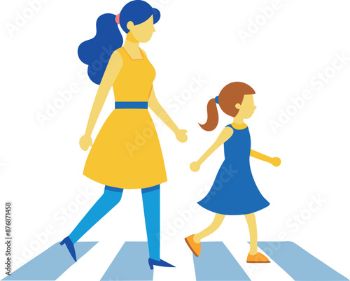 Woman child street crosswalk