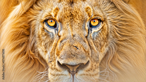 A lion with yellow eyes staring at the camera. World Lion day, banner photo