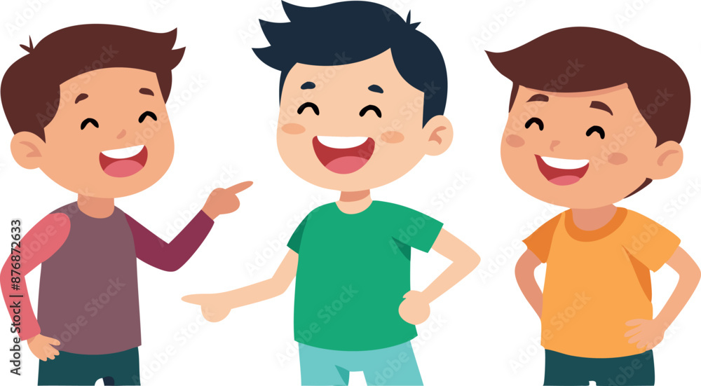 Three boys standing together and talking, sharing a moment of friendship and laughter Three boys standing together and talking, sharing a moment of friendship and laughter