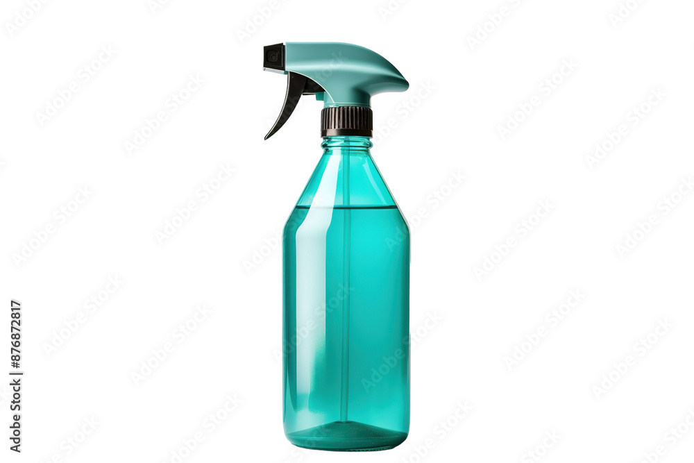 A Teal Spray Bottle Stands Ready for Cleaning, Misting, or Refreshing. on a White or Clear Surface PNG Transparent Background. A Teal Spray Bottle Stands Ready for Cleaning, Misting, or Refreshing. on a White or Clear Surface PNG Transparent Background.