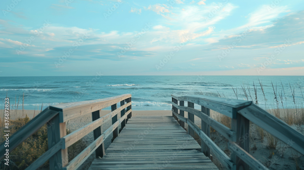 Ocean stretches out before a wooden boardwalk Ocean stretches out before a wooden boardwalk