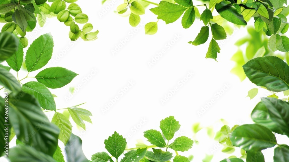 Fresh green leaves forming a natural frame on a white background, symbolizing growth, nature, and freshness. Fresh green leaves forming a natural frame on a white background, symbolizing growth, nature, and freshness.