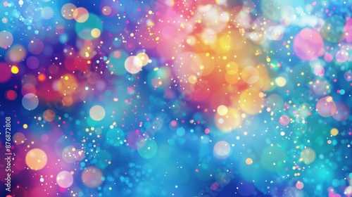 Abstract colorful bokeh background with vibrant hues of pink, blue, yellow, and purple, creating a festive and cheerful atmosphere.