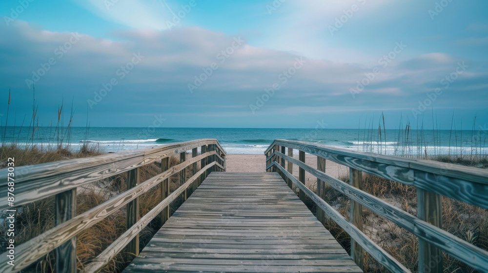 Ocean stretches out before a wooden boardwalk Ocean stretches out before a wooden boardwalk
