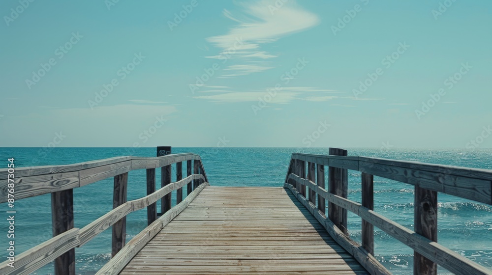 Ocean stretches out before a wooden boardwalk Ocean stretches out before a wooden boardwalk
