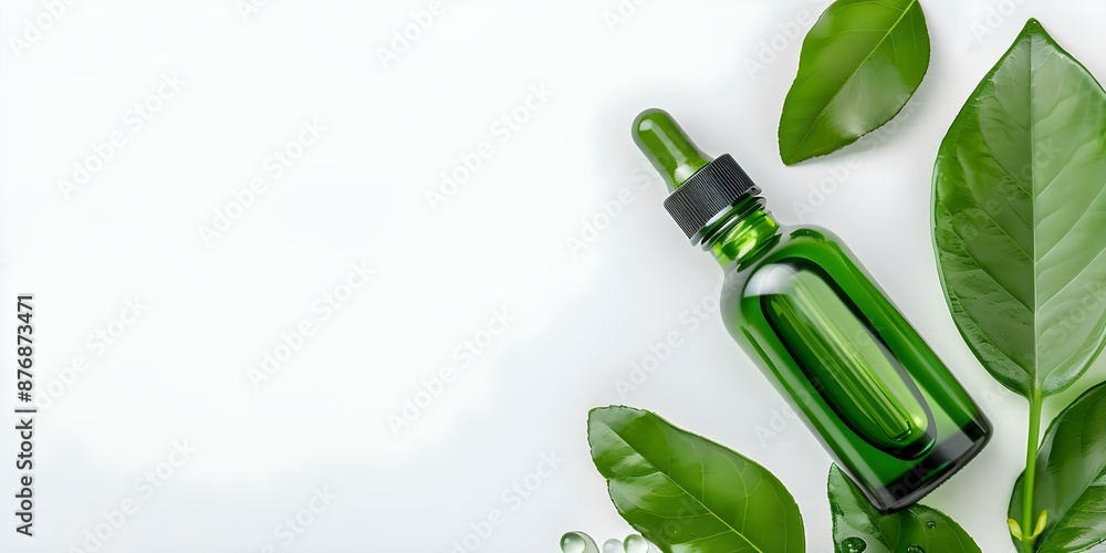 Organic Cosmetics Featuring Herbal Extracts and Green Plant Serum on a White Background. Concept Organic Cosmetics, Herbal Extracts, Green Plant Serum, White Background Organic Cosmetics Featuring Herbal Extracts and Green Plant Serum on a White Background. Concept Organic Cosmetics, Herbal Extracts, Green Plant Serum, White Background