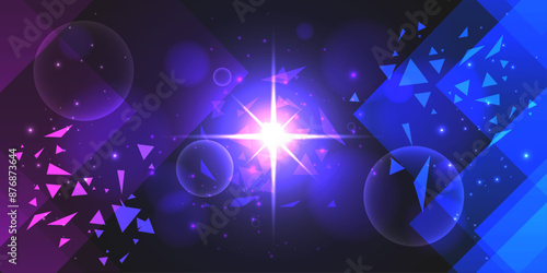 Vector abstract futuristic background. Rivalry concept. Blue with violet colors. Dark backdrop with geometry elements and triangle shapes. 