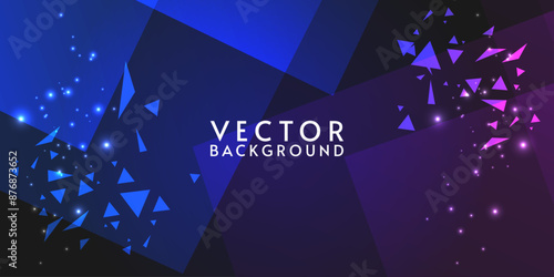 Vector abstract futuristic background. Rivalry concept. Blue with violet colors. Dark backdrop with geometry elements and triangle shapes. 