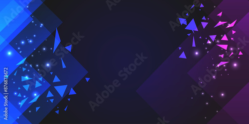 Vector abstract futuristic background. Rivalry concept. Blue with violet colors. Dark backdrop with geometry elements and triangle shapes. 