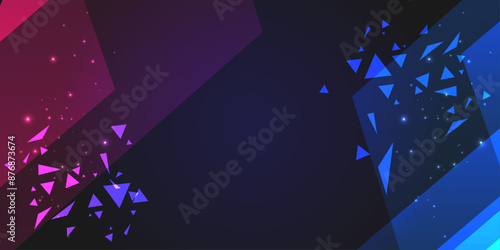 Vector abstract futuristic background. Rivalry concept. Blue with violet colors. Dark backdrop with geometry elements and triangle shapes. 
